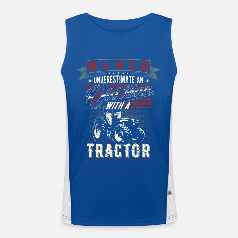 Never underestimate old man tractor farmer Men's Functional Contrast Tank Top 