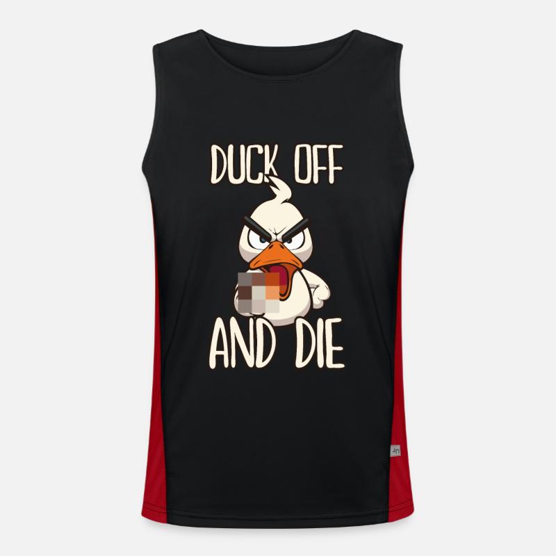 Duck Off Lustige Ente mit Mittelfinger Funktionelles Kontrast-Tank Top für Männer 