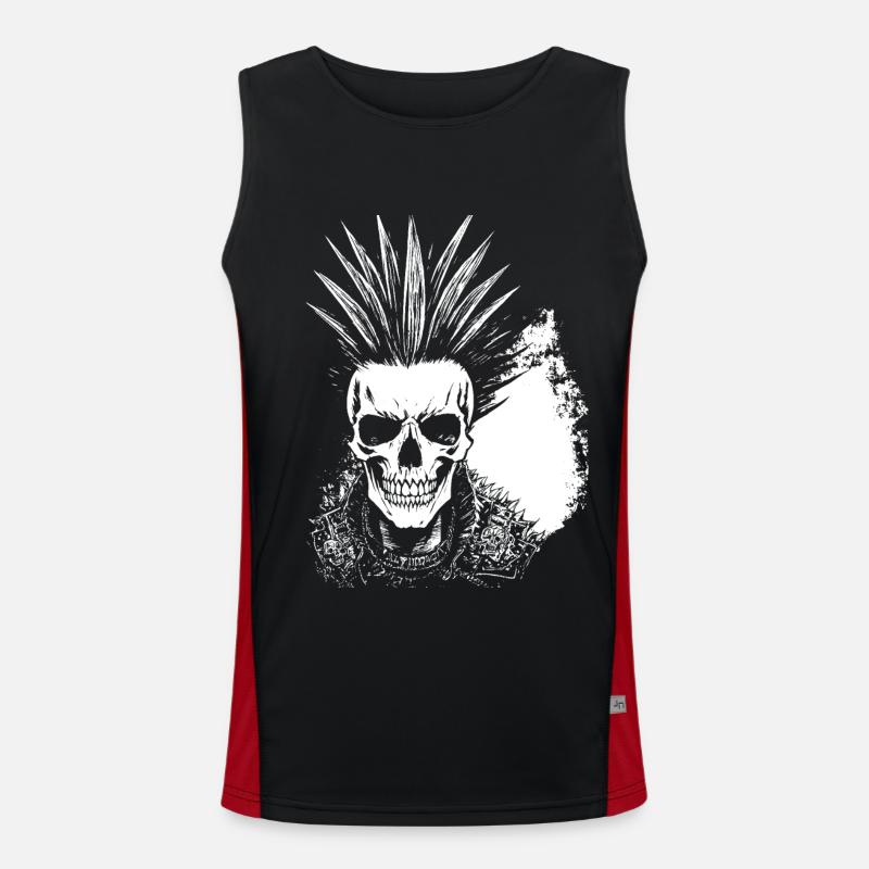 Crâne de fan d’horreur avec jeu de mots Mohawk Crazy Punkrocker Débardeur respirant contrasté Homme 