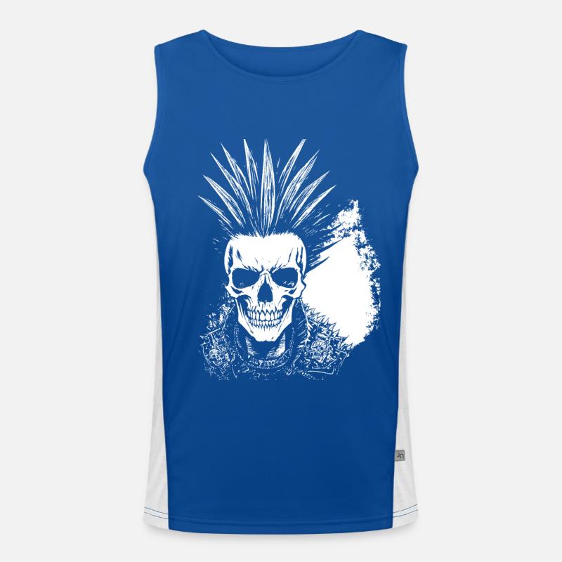 Crâne de fan d’horreur avec jeu de mots Mohawk Crazy Punkrocker Débardeur respirant contrasté Homme 