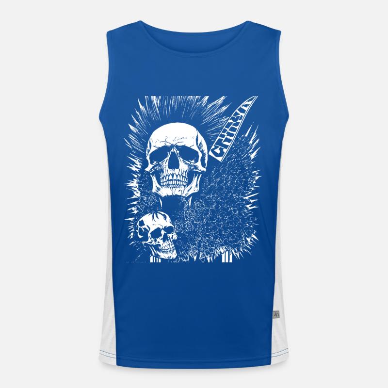Crâne de fan d’horreur avec jeu de mots Mohawk Crazy Punkrocker Débardeur respirant contrasté Homme 