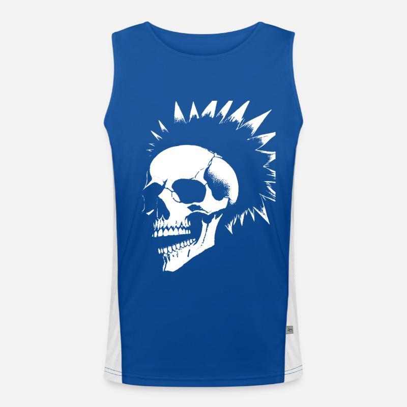 Crâne de fan d’horreur avec jeu de mots Mohawk Crazy Punkrocker Débardeur respirant contrasté Homme 