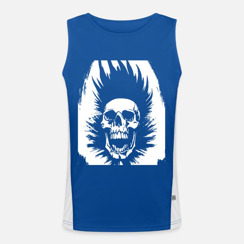 Crâne de fan d’horreur avec jeu de mots Mohawk Crazy Punkrocker Débardeur respirant contrasté Homme 