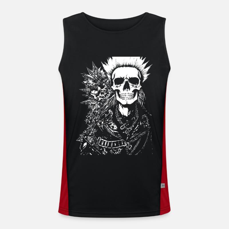 Punkrock Fan Skull avec Mohawk Crazy Antisocial P Débardeur respirant contrasté Homme 