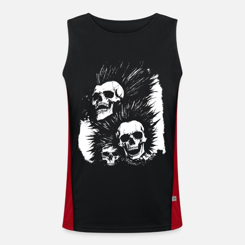 Crâne de fan d’horreur avec jeu de mots Mohawk Crazy Punkrocker Débardeur respirant contrasté Homme 