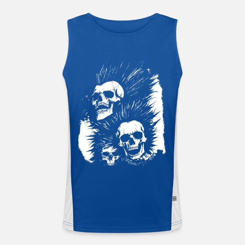 Crâne de fan d’horreur avec jeu de mots Mohawk Crazy Punkrocker Débardeur respirant contrasté Homme 