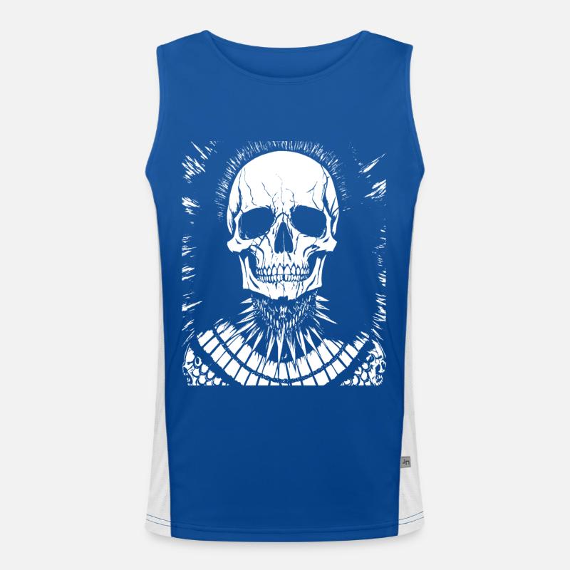 Crâne de fan d’horreur avec jeu de mots Mohawk Crazy Punkrocker Débardeur respirant contrasté Homme 