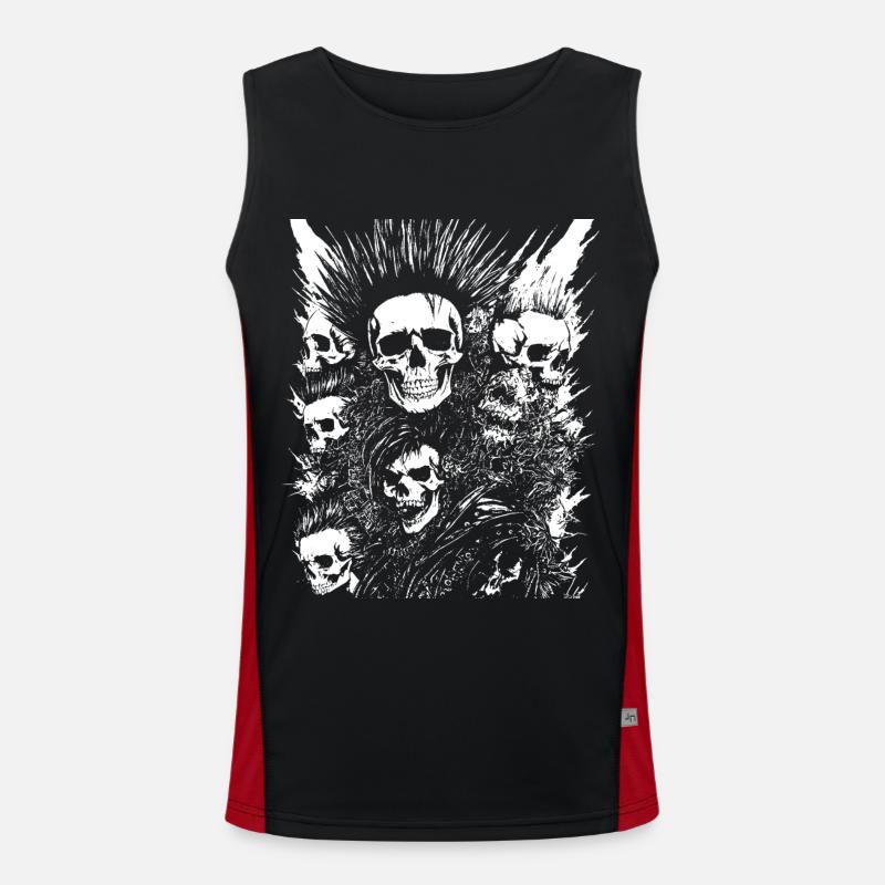 Horror Fan Skull with Mohawk Crazy Punkrocker Pun Men's Functional Contrast Tank Top 