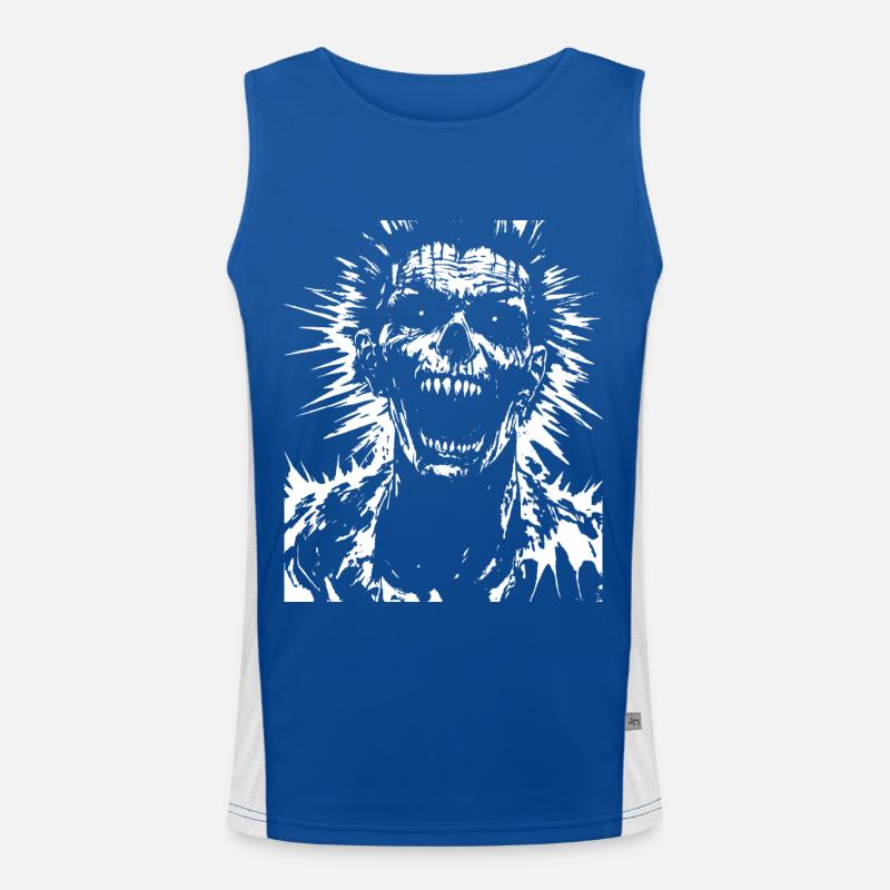 Crâne de fan d’horreur avec jeu de mots Mohawk Crazy Punkrocker Débardeur respirant contrasté Homme 