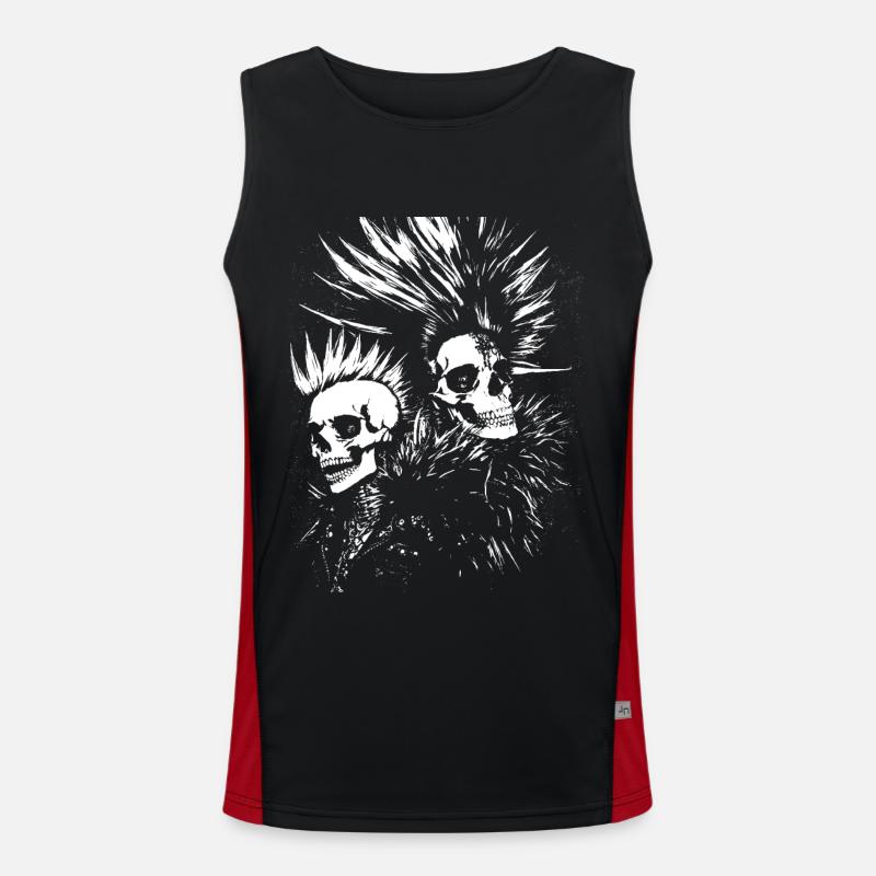 Punkrock Fan Skull avec Mohawk Crazy Antisocial P Débardeur respirant contrasté Homme 