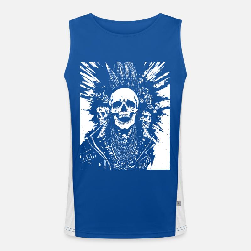 Punkrock Fan Skull avec Mohawk Crazy Antisocial P Débardeur respirant contrasté Homme 