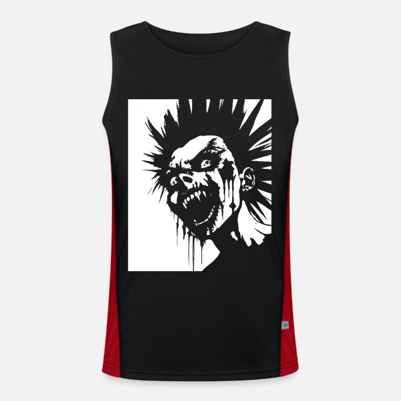 Crâne de fan d'horreur avec Mohawk Crazy Punkrocker Pun Débardeur respirant contrasté Homme 