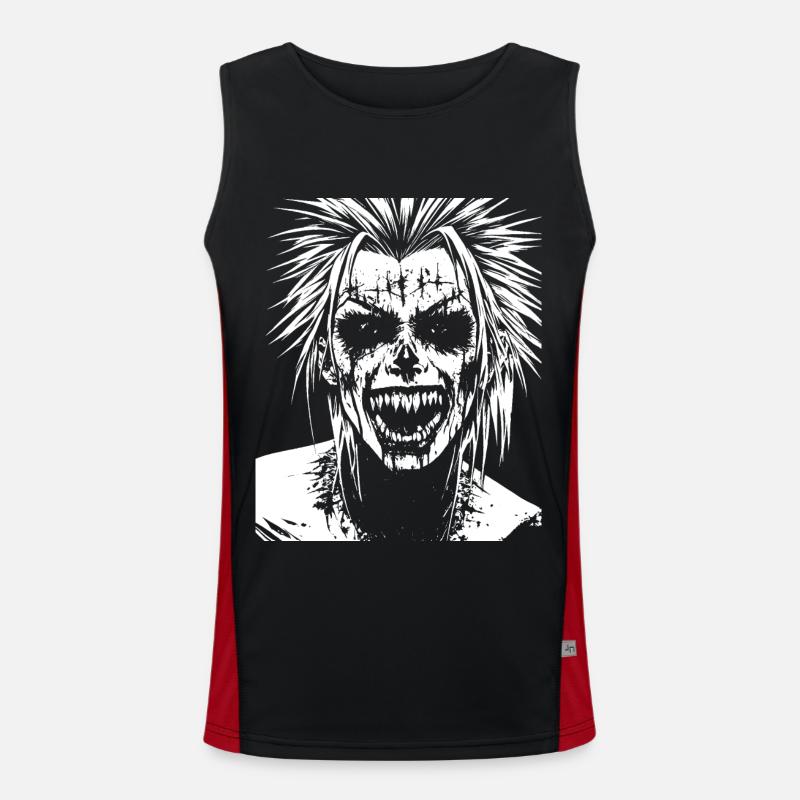 Crâne de fan de punkrock avec Mohawk Crazy Antisocial P Débardeur respirant contrasté Homme 