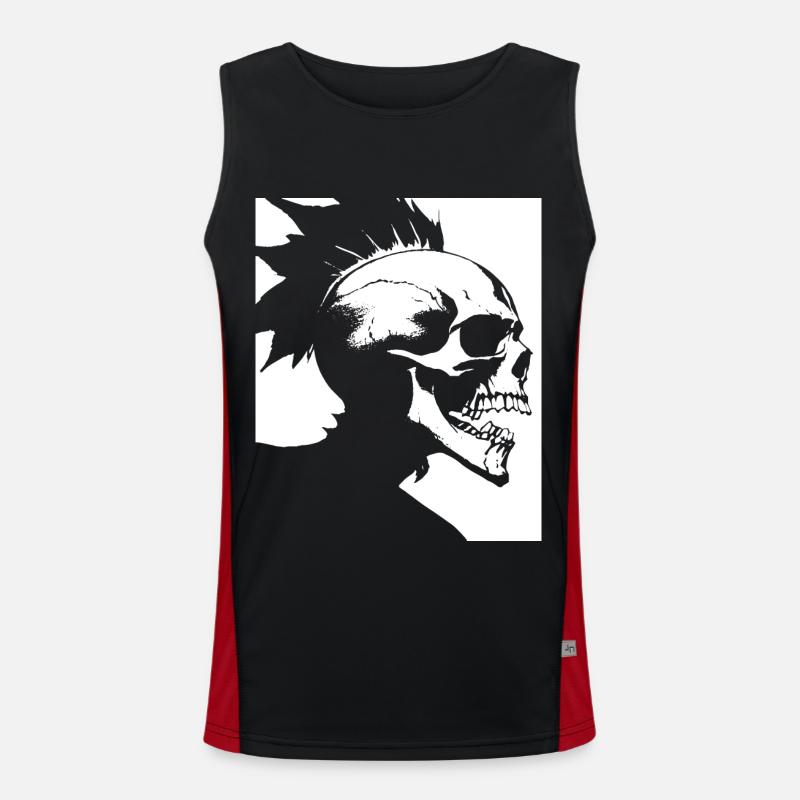 Crâne de fan d’horreur avec jeu de mots Mohawk Crazy Punkrocker Débardeur respirant contrasté Homme 
