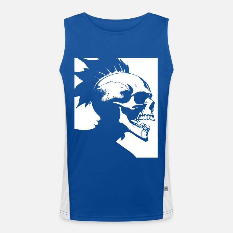 Horror Fan Skull with Mohawk Crazy Punkrocker Pun Men's Functional Contrast Tank Top 