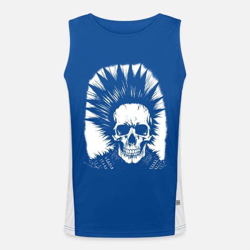 Horror Fan Skull with Mohawk Crazy Punkrocker Pun Men's Functional Contrast Tank Top 