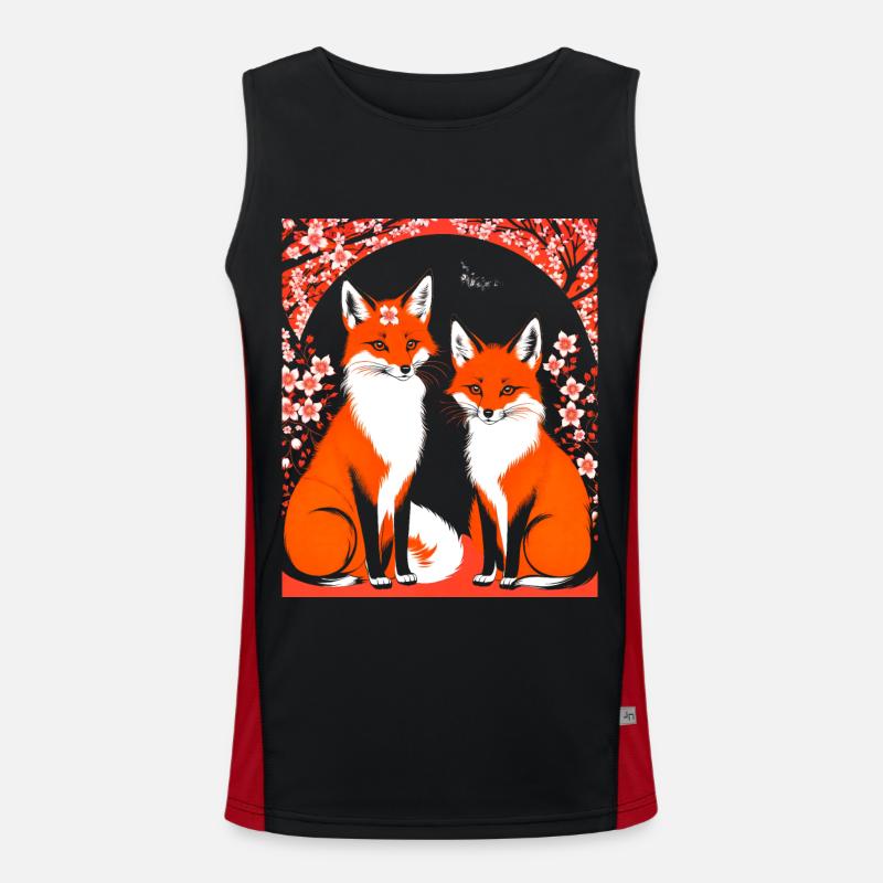 Foxes Japanese Cherry Blossom Flower Kitsune Fox Men's Functional Contrast Tank Top 