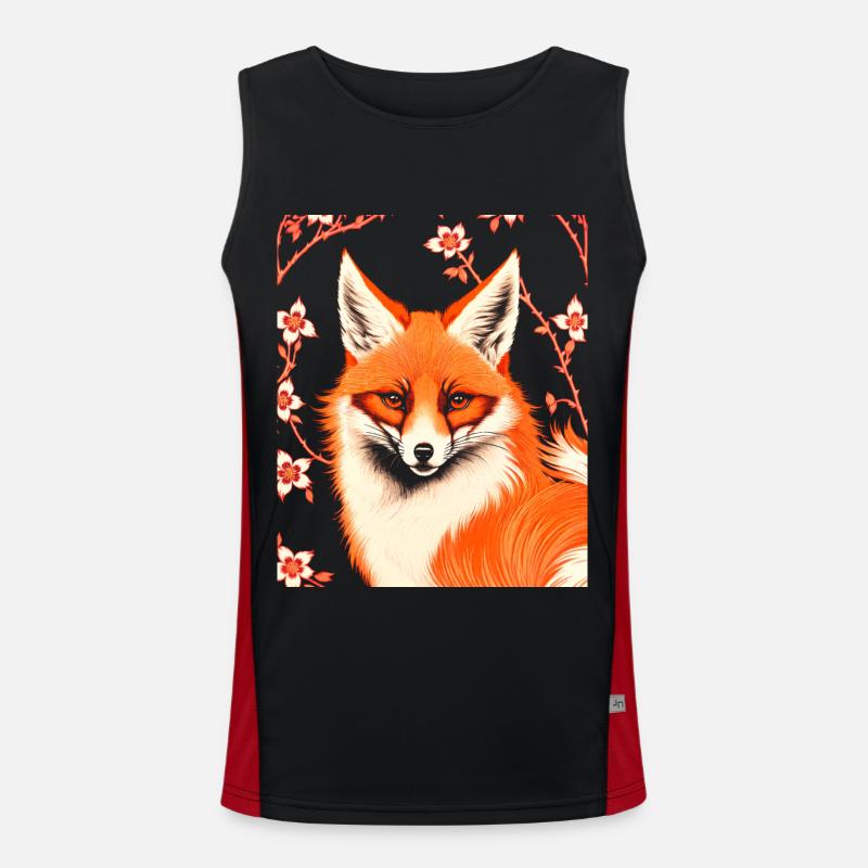 Renards Fleur de cerisier japonais Kitsune Renard Débardeur respirant contrasté Homme 