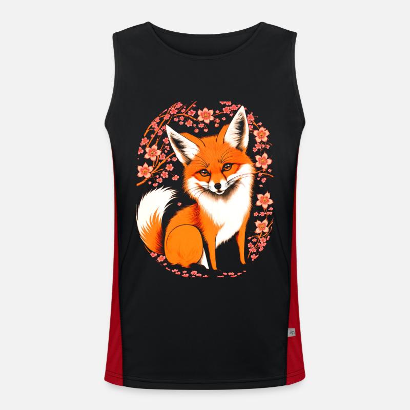 Renards Fleur de cerisier japonais Kitsune Renard Débardeur respirant contrasté Homme 
