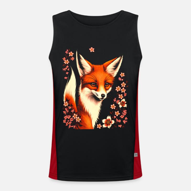 Foxes Japanese Cherry Blossom Flower Kitsune Fox Men's Functional Contrast Tank Top 