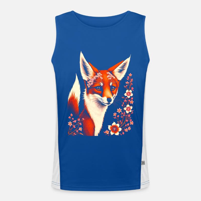 Foxes Japanese Cherry Blossom Flower Kitsune Fox Men's Functional Contrast Tank Top 