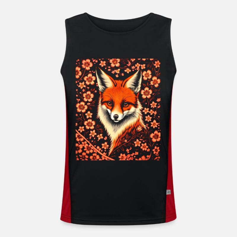 Foxes Japanese Cherry Blossom Flower Kitsune Fox Men's Functional Contrast Tank Top 