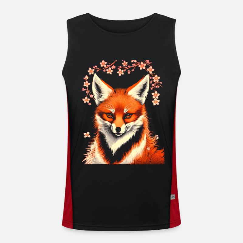 Foxes Japanese Cherry Blossom Flower Kitsune Fox Men's Functional Contrast Tank Top 
