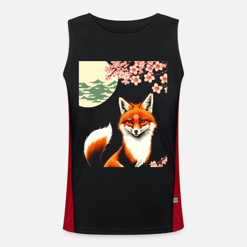 Renards Fleur de cerisier japonais Kitsune Renard Débardeur respirant contrasté Homme 