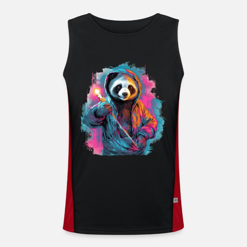 Panda with torch Men's Functional Contrast Tank Top 