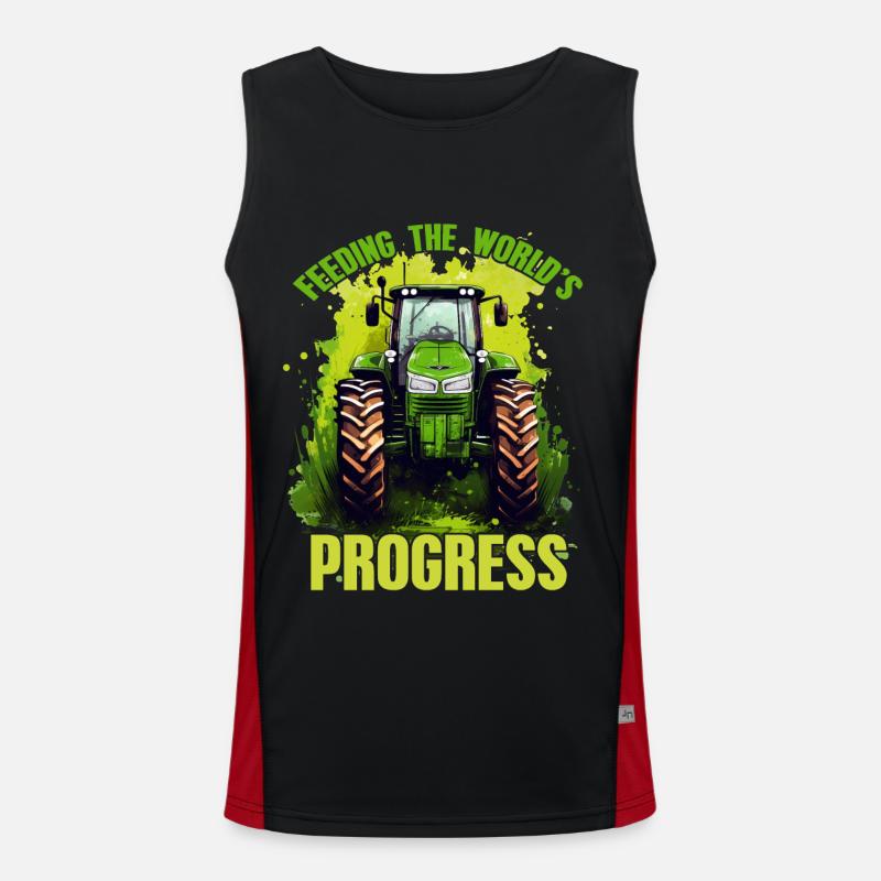 Feeding World's Progress Traktor Bauer Geschenk Funktionelles Kontrast-Tank Top für Männer 