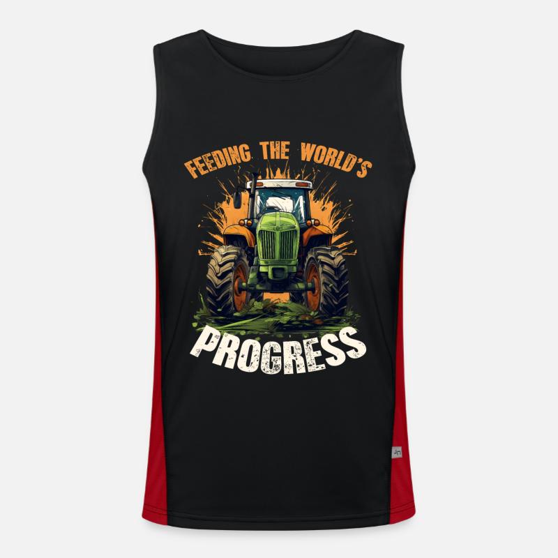 Feeding World's Progress Tractor Agriculture Men's Functional Contrast Tank Top 