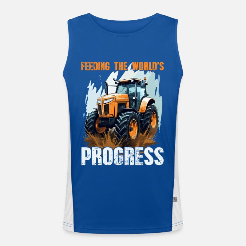 Feeding World's Progress Tractor Farmer Farmer Men's Functional Contrast Tank Top 