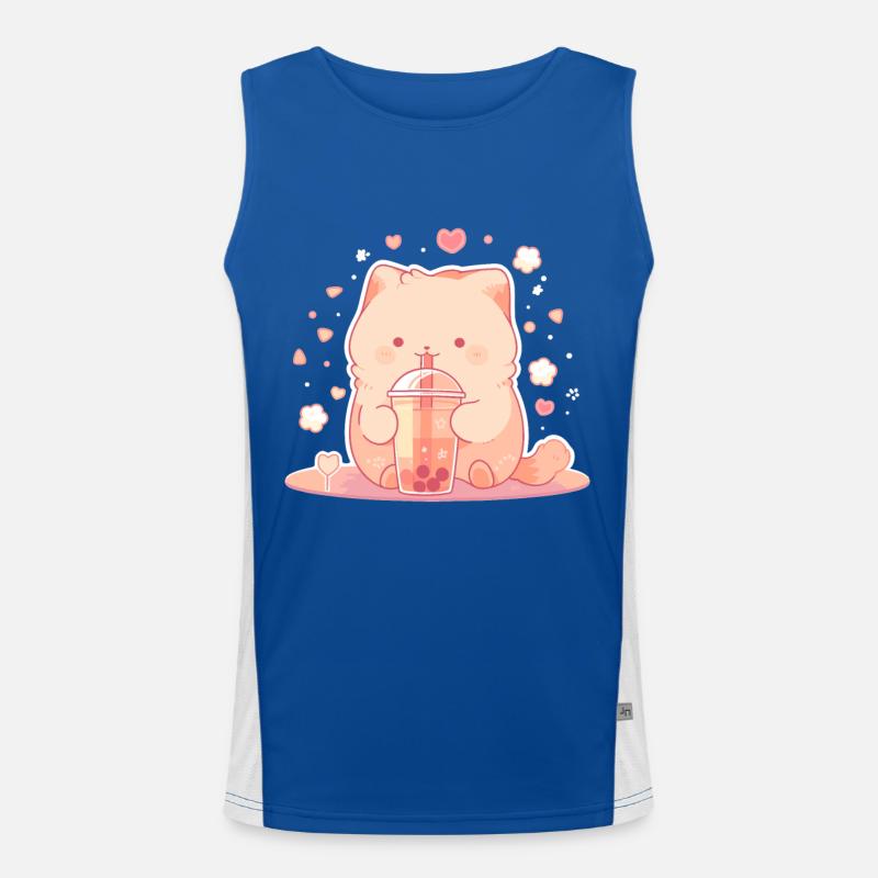 Kawaii Katze trinkt Boba Bubble Tea Chibi Funktionelles Kontrast-Tank Top für Männer 