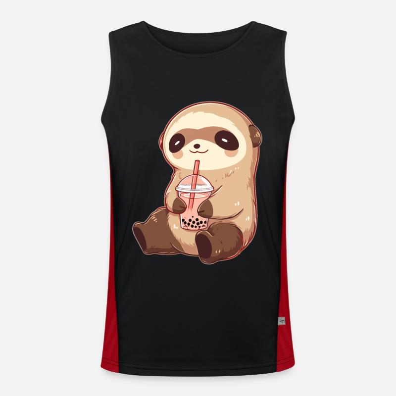 Kawaii Sloth Drinks Boba Bubble Tea Chibi Men's Functional Contrast Tank Top 