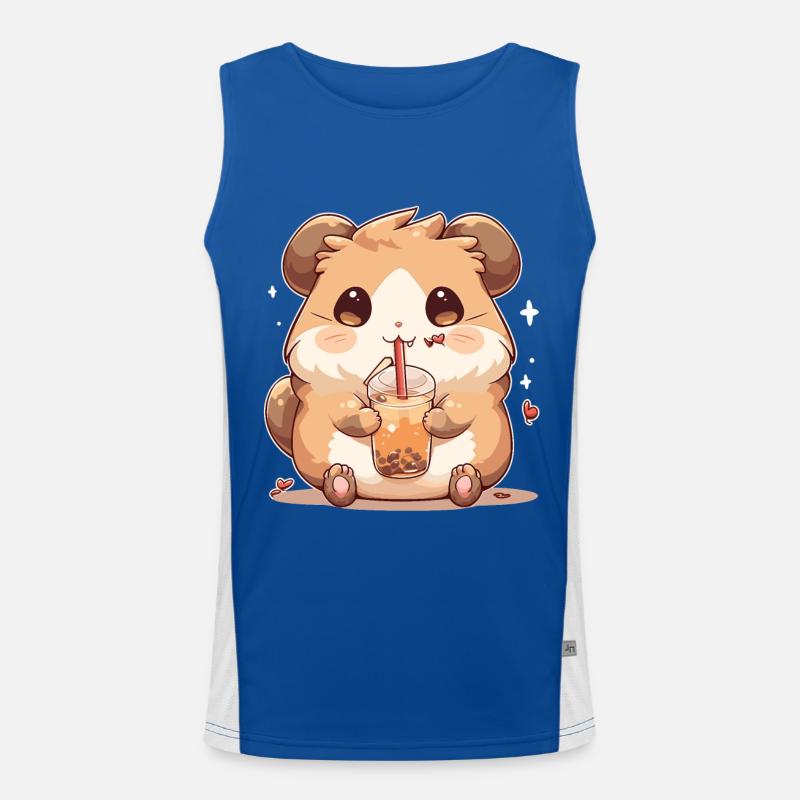 Kawaii Hamster trinkt Boba Bubble Tea Chibi Funktionelles Kontrast-Tank Top für Männer 