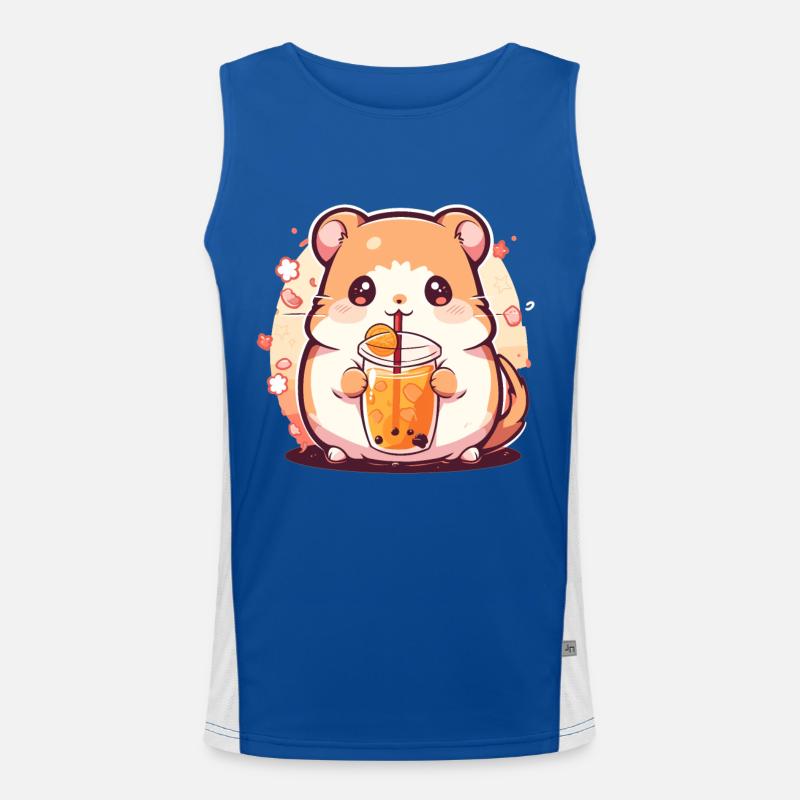Kawaii Hamster trinkt Boba Bubble Tea Chibi Funktionelles Kontrast-Tank Top für Männer 