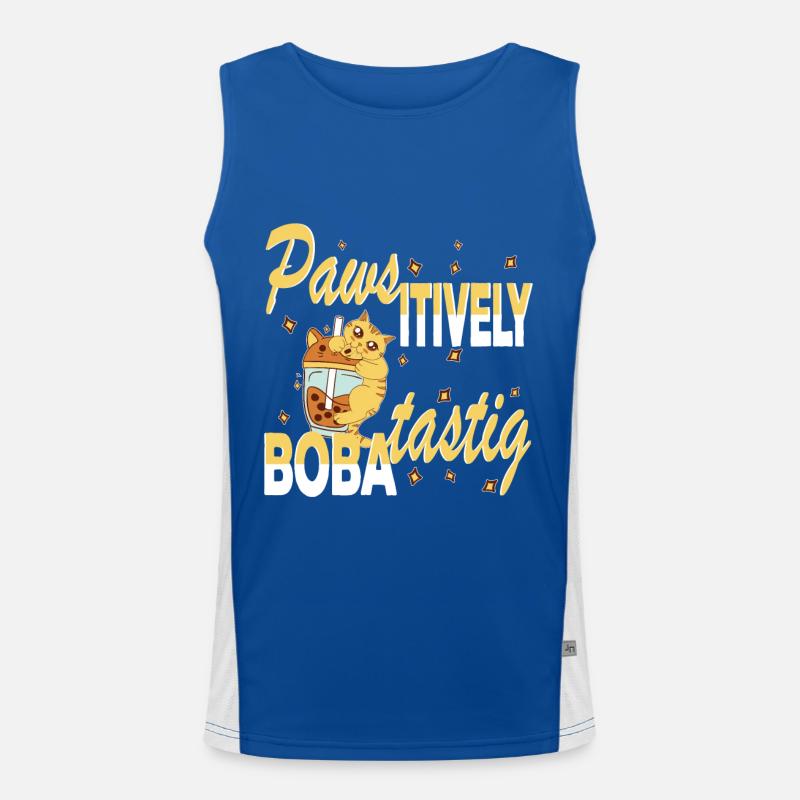 Paws-itively Boba-tastic Biting Boba Cat Men's Functional Contrast Tank Top 