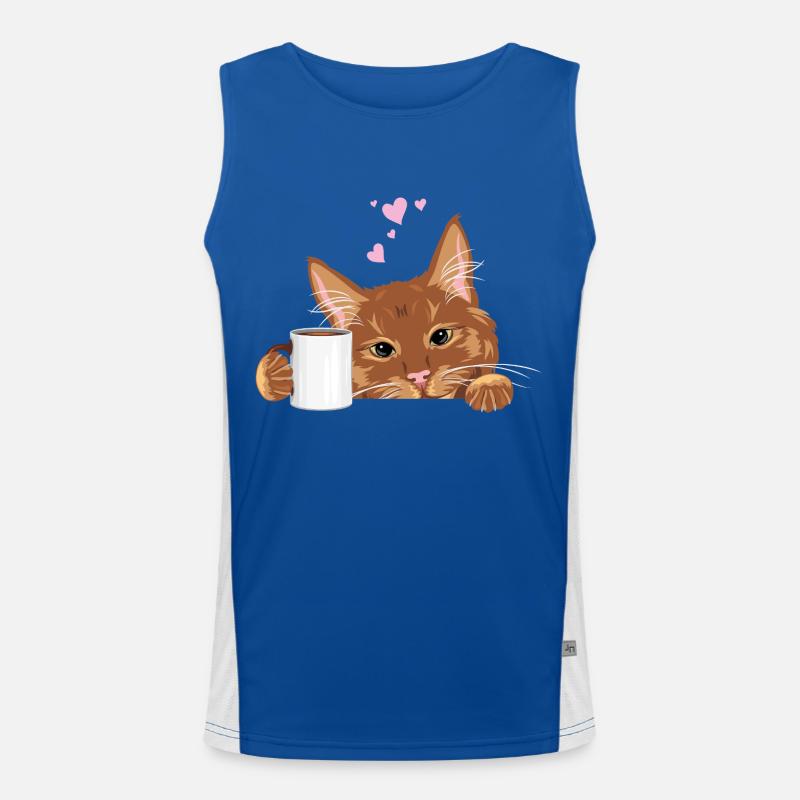 Spähende süße Ingwerkatze mit Kaffeetasse Funktionelles Kontrast-Tank Top für Männer 