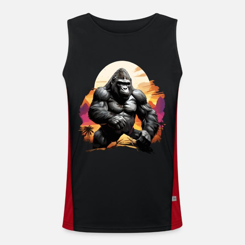 MAJESTISCHER GORILLA INMITTEN EINES FARBENFROHEN SONNENUNTERGANGS, RETRO Funktionelles Kontrast-Tank Top für Männer 