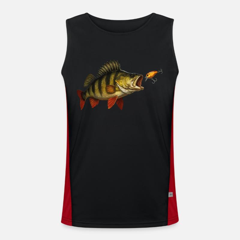 Perch at the Bite – Predatory Fish & Wobbler Design Men's Functional Contrast Tank Top 