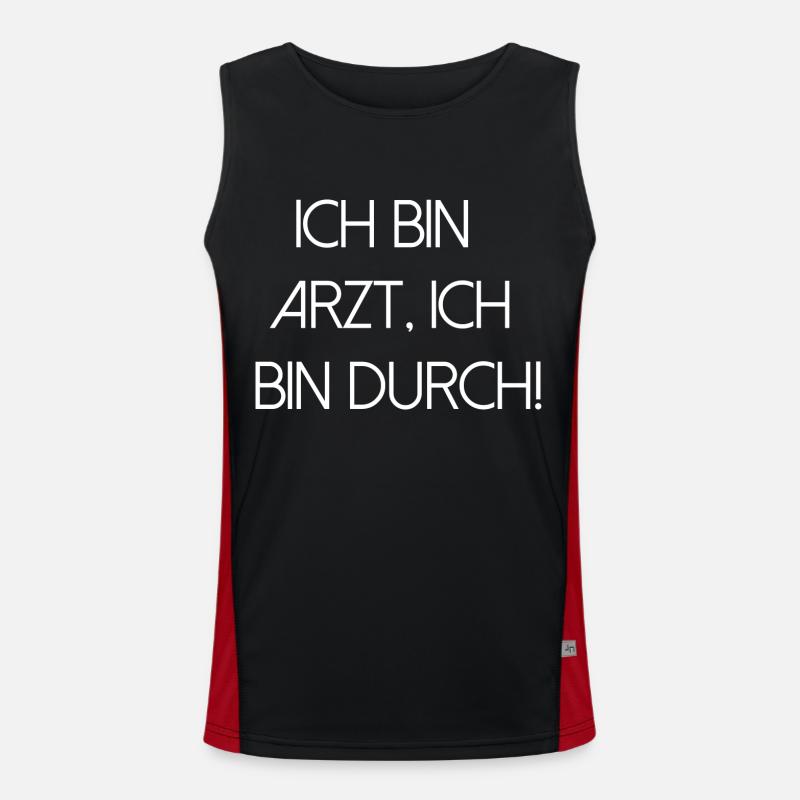 bin Arzt bin durch lustiger Spruch Beruf Schrift Funktionelles Kontrast-Tank Top für Männer 
