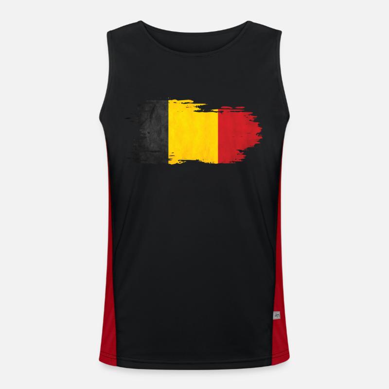 Belgium - National Flag, Brush Effect Men's Functional Contrast Tank Top 