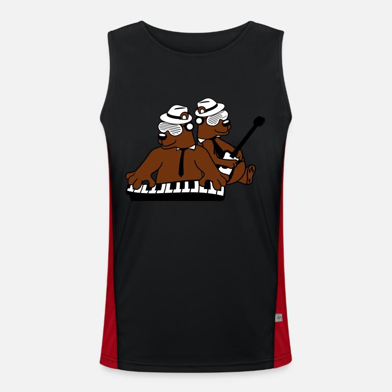2 Bear Brown Bear Keyboard Piano Guitar Band Team Men's Functional Contrast Tank Top 