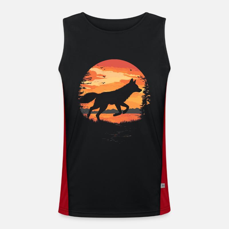 Fox jumping before sunset silhouette Men's Functional Contrast Tank Top 