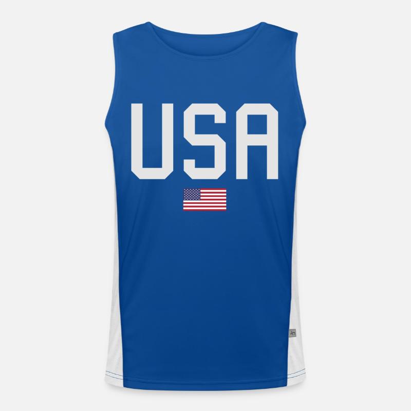 ÉQUIPE Bannière du drapeau américain des États-Unis en cours d’écriture Débardeur respirant contrasté Homme 