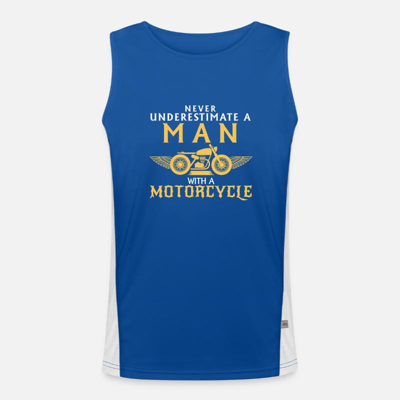 UNTERSCHÄTZE NIEMALS EINEN MANN UND SEIN MOTORRAD! Funktionelles Kontrast-Tank Top für Männer 