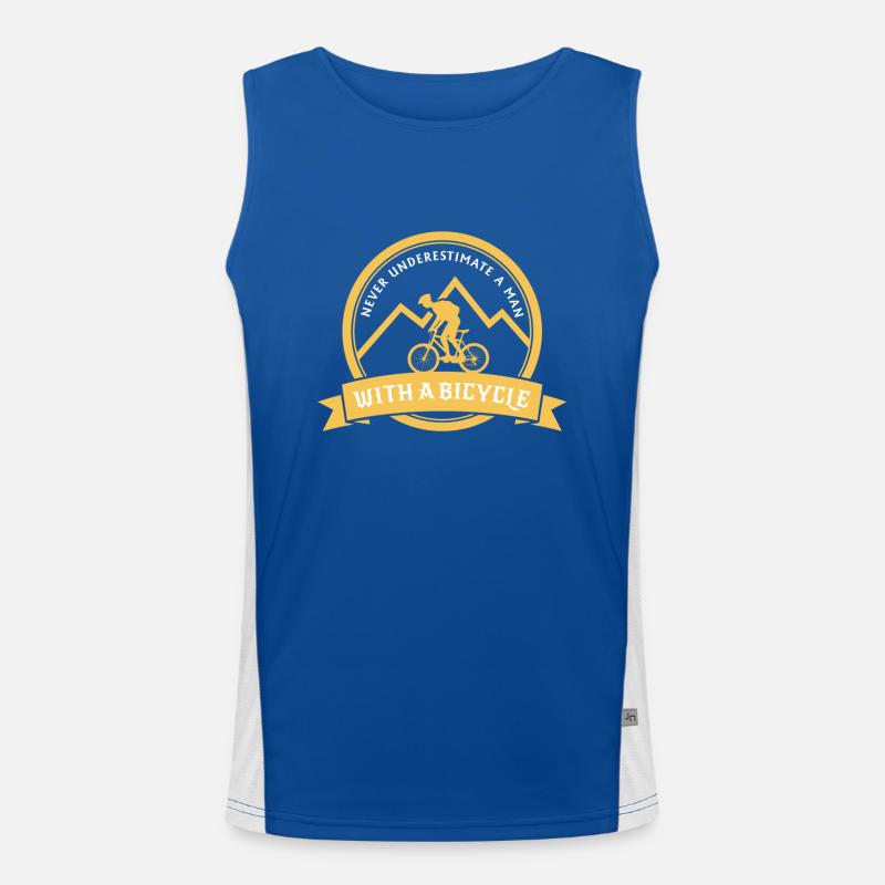 NEVER UNDERESTIMATE A MAN WITH BICYCLE! Men's Functional Contrast Tank Top 