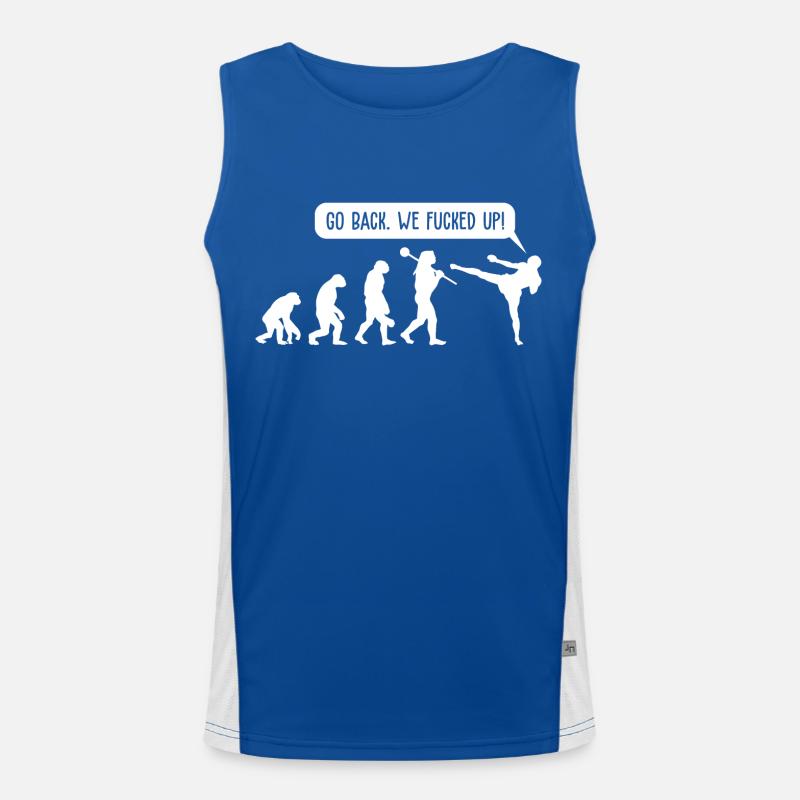 Go Back We Fucked Up Evolution Funny graphic Men's Functional Contrast Tank Top 