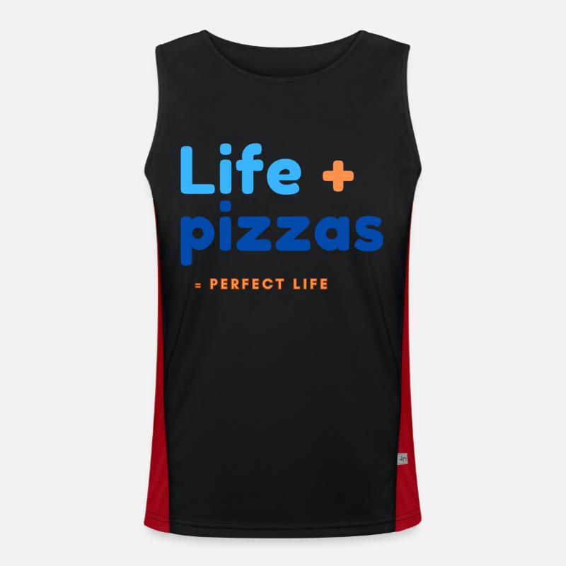 Leben + Pizza = perfektes Leben Funktionelles Kontrast-Tank Top für Männer 