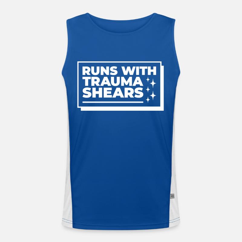 Runs With Trauma Shears - First Aid Gift Men's Functional Contrast Tank Top 